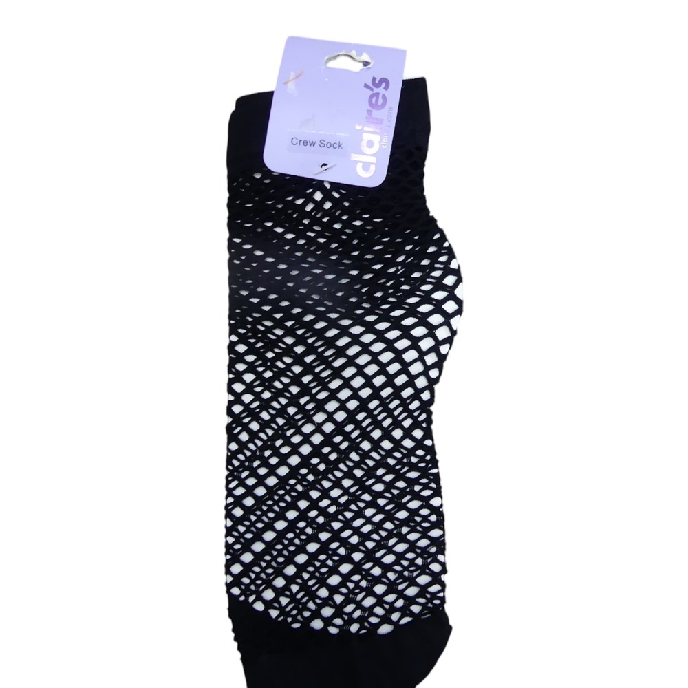 Claire's Crew Socks Ladies One Size Black New Fishnet Mesh Net Ankle Socks